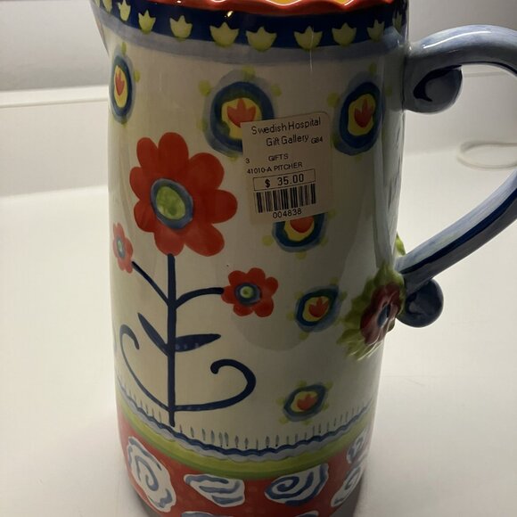 Kimberly Hodges Cupcakes & Cartwheels Cottagecore Ceramic Footed Pitcher 9" Tall - Picture 5 of 6